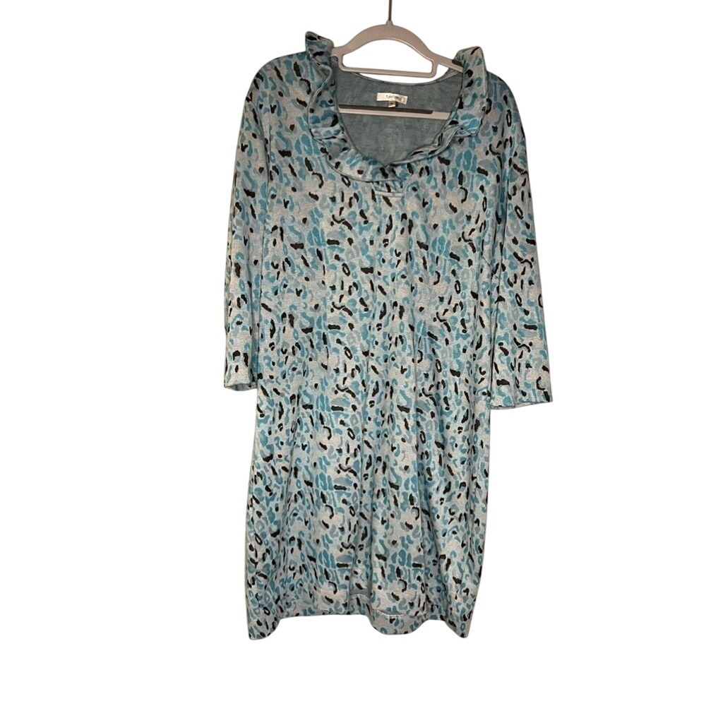 Tyler Boe Kristen Cowl Neck Shift Dress in Blue Leopard Print